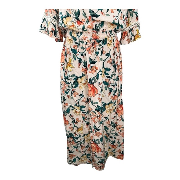 EN CREAM Boho Floral Off-Shoulder Dress size M mix of colors: peach, greens - Picture 3 of 15